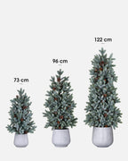 Comparativa de tamaños del abeto artificial verde gris: 73 cm, 96 cm y 122 cm · BOSSVI