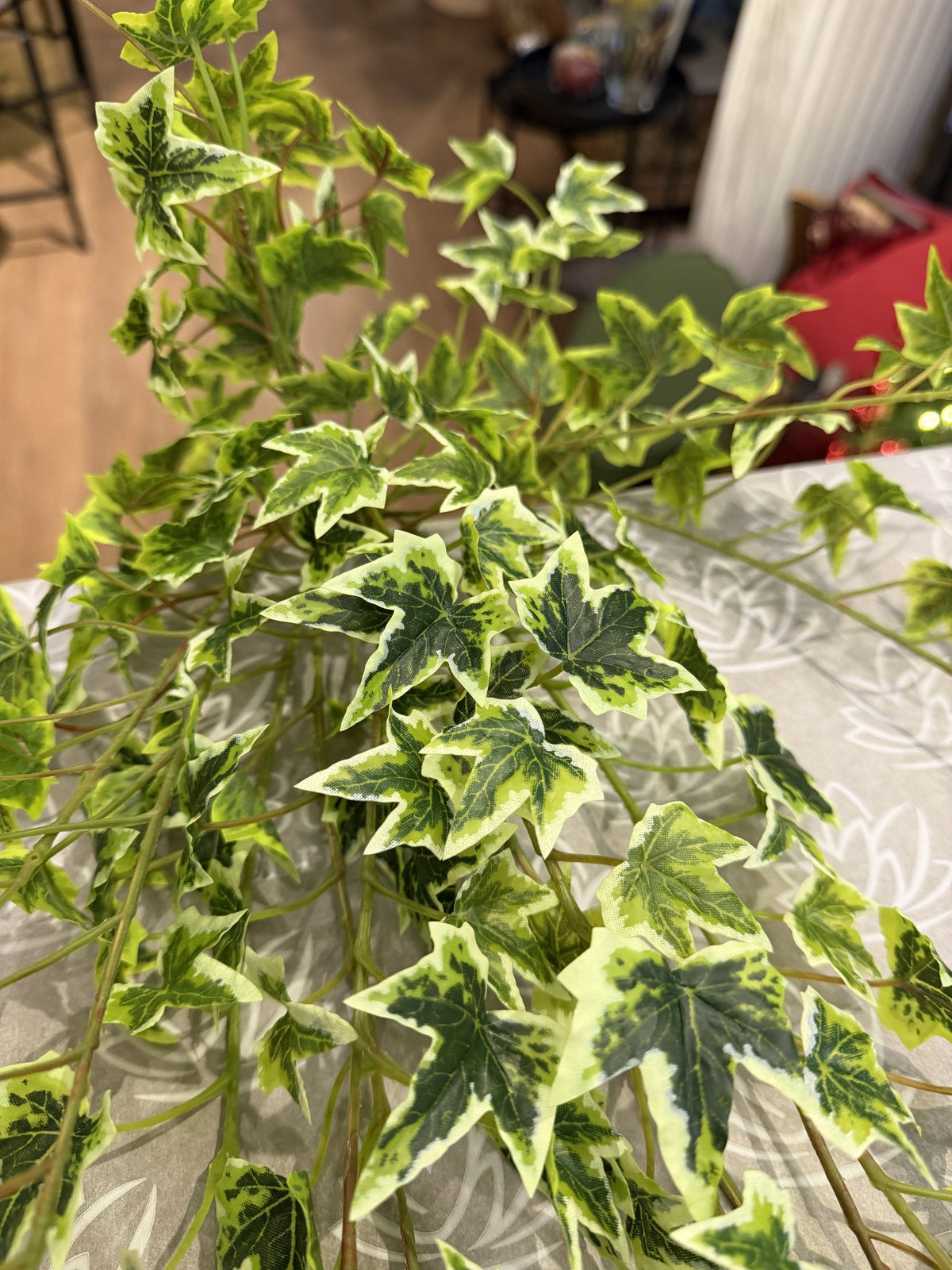 Colgante de hiedra variegada artificial, detalle de hojas verdes y crema · BOSSVI